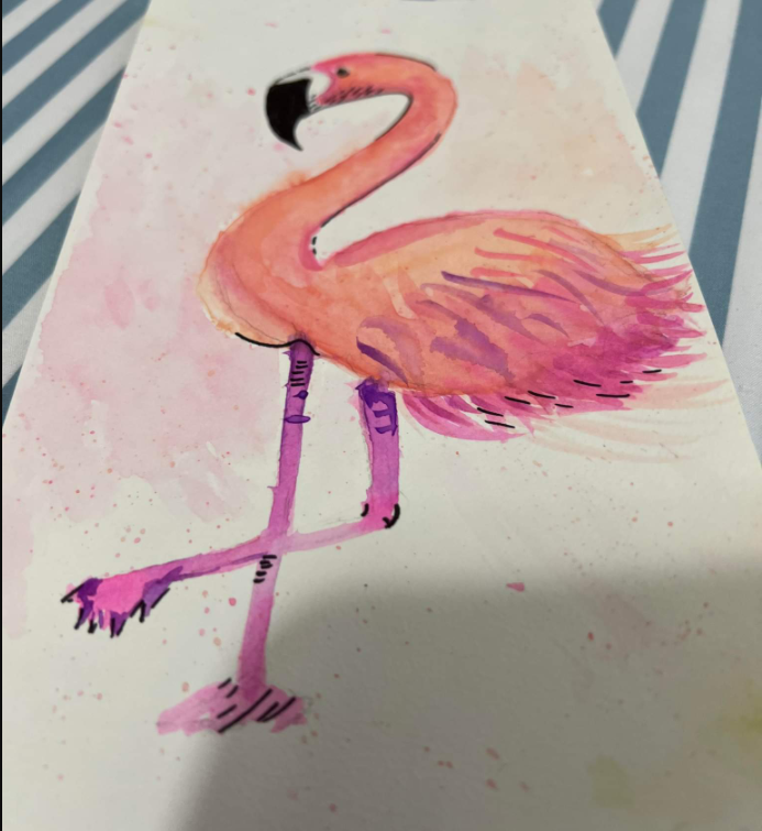 This is one of Meria's paintings, using watercolours to make the light texture of the feathers.